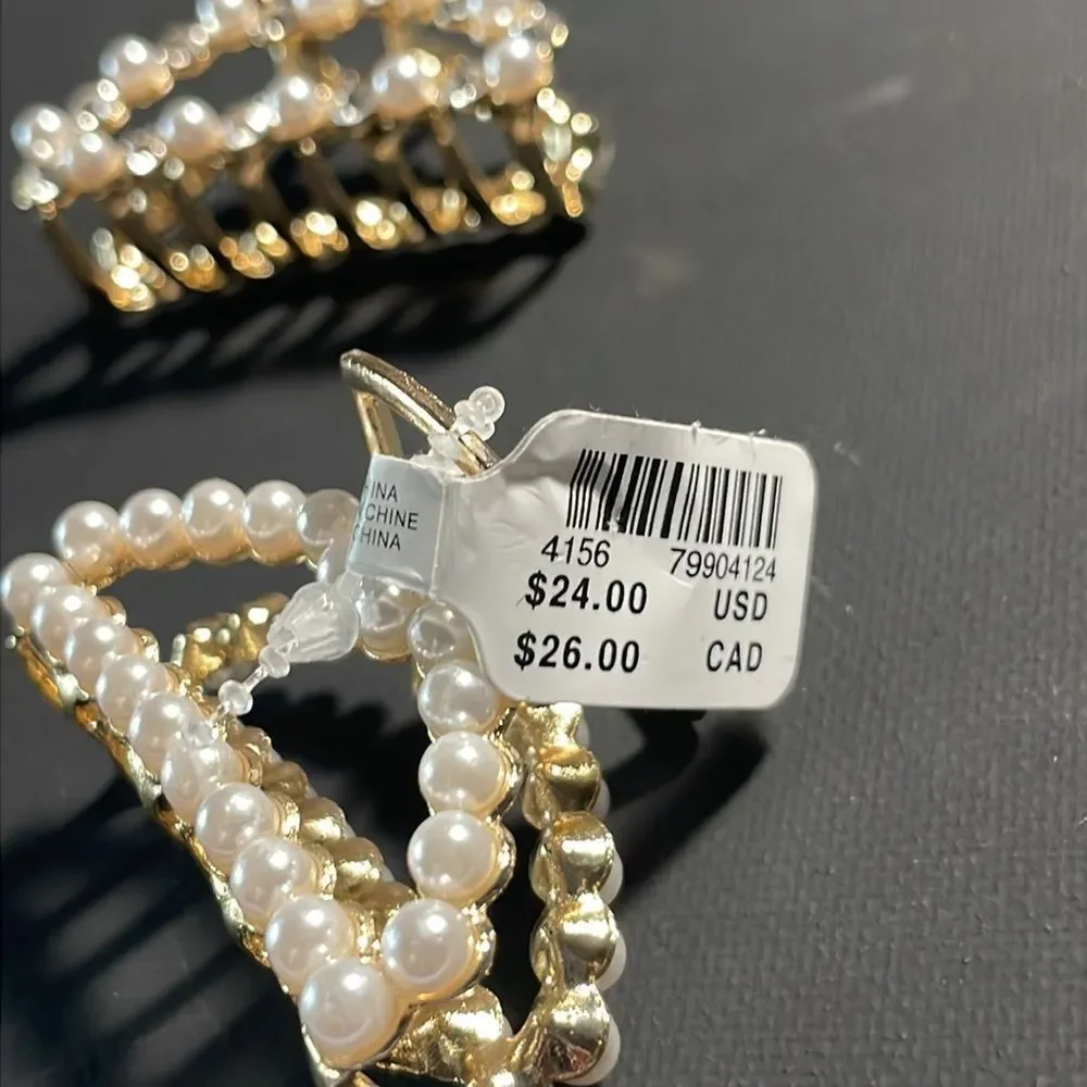 Anthropologie Embellished Claw Hair Clips Gold With Pearls and Crystals.